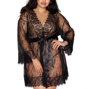 Dreamgirl Black Lace Long Sleeved Kimono Robe